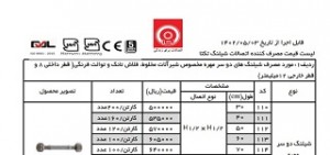 لیست قیمت اتصالات شیلنگی استیل استانداردی تکتا مورخ 3 مرداد 1402